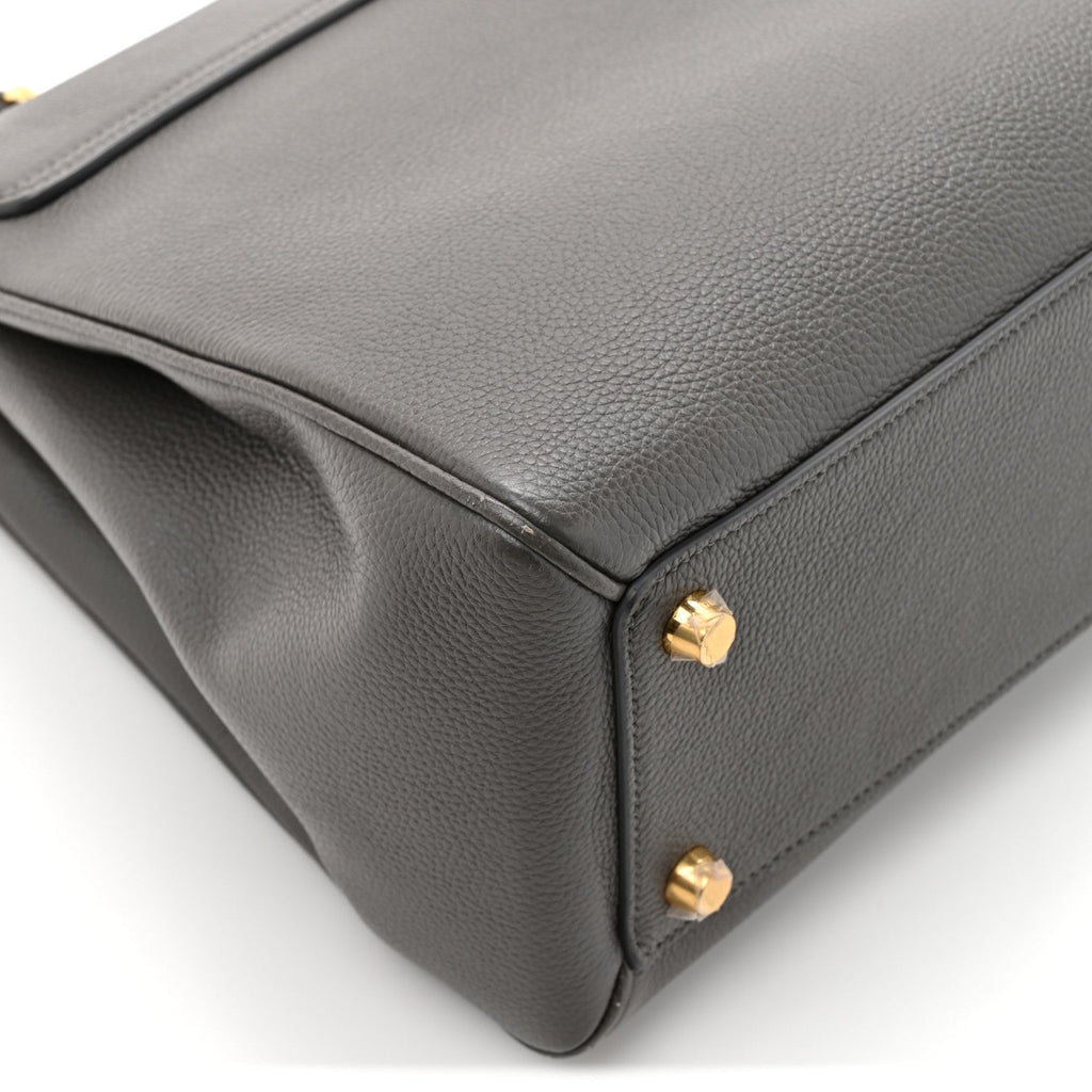 Grained Calfskin Classique Medium 16 Top Handle Bag Grey