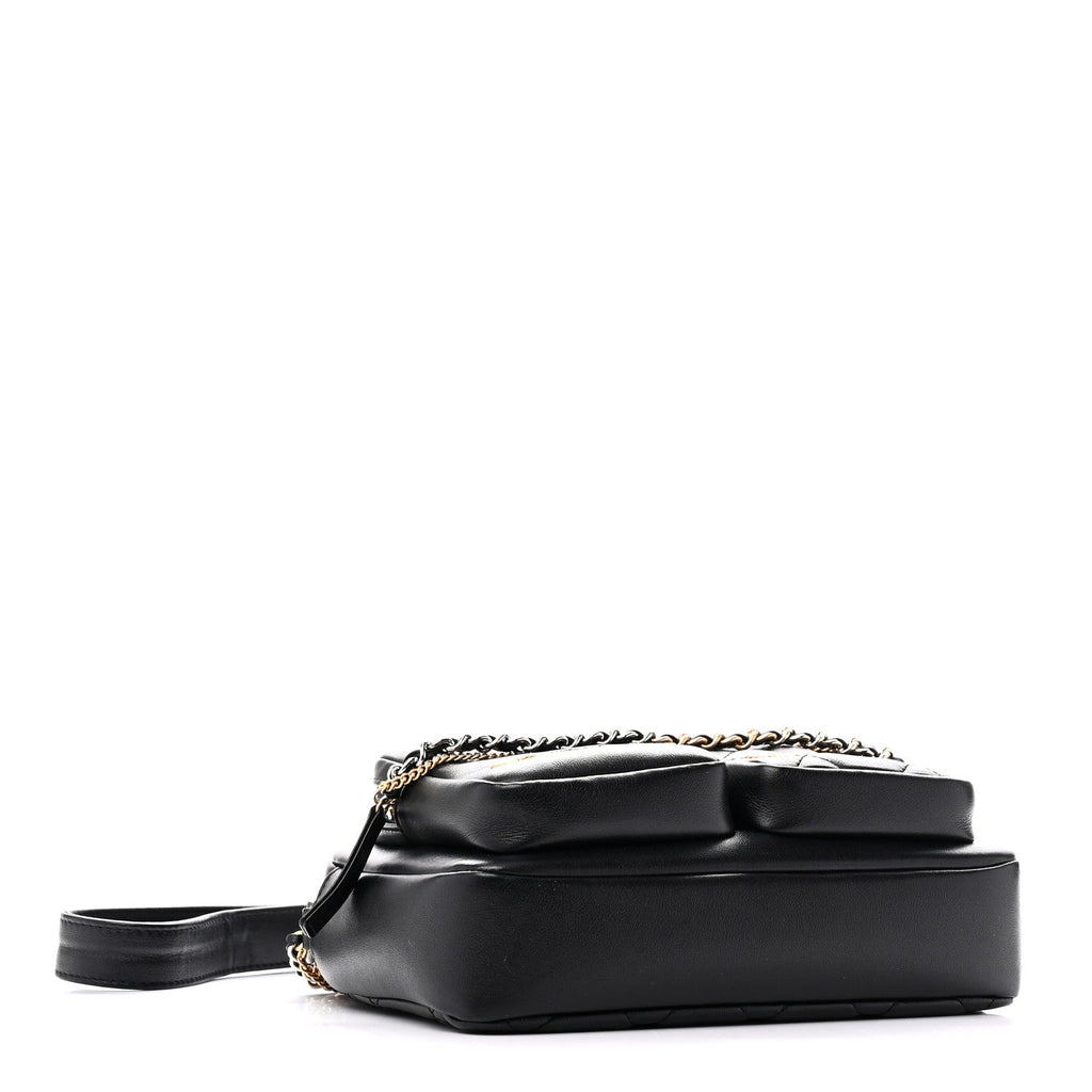 Calfskin Quilted Small Camera Case Black