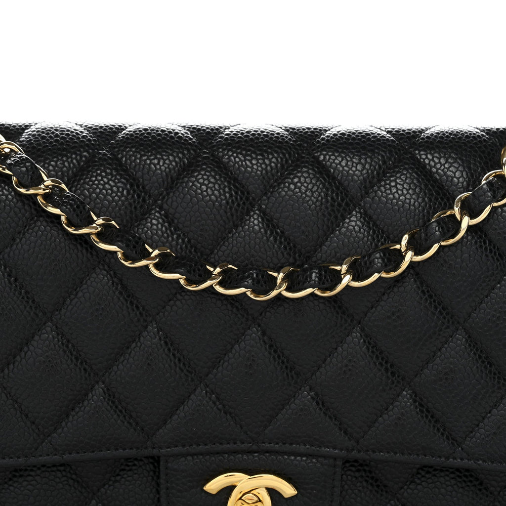 Caviar Quilted Medium Double Flap Black