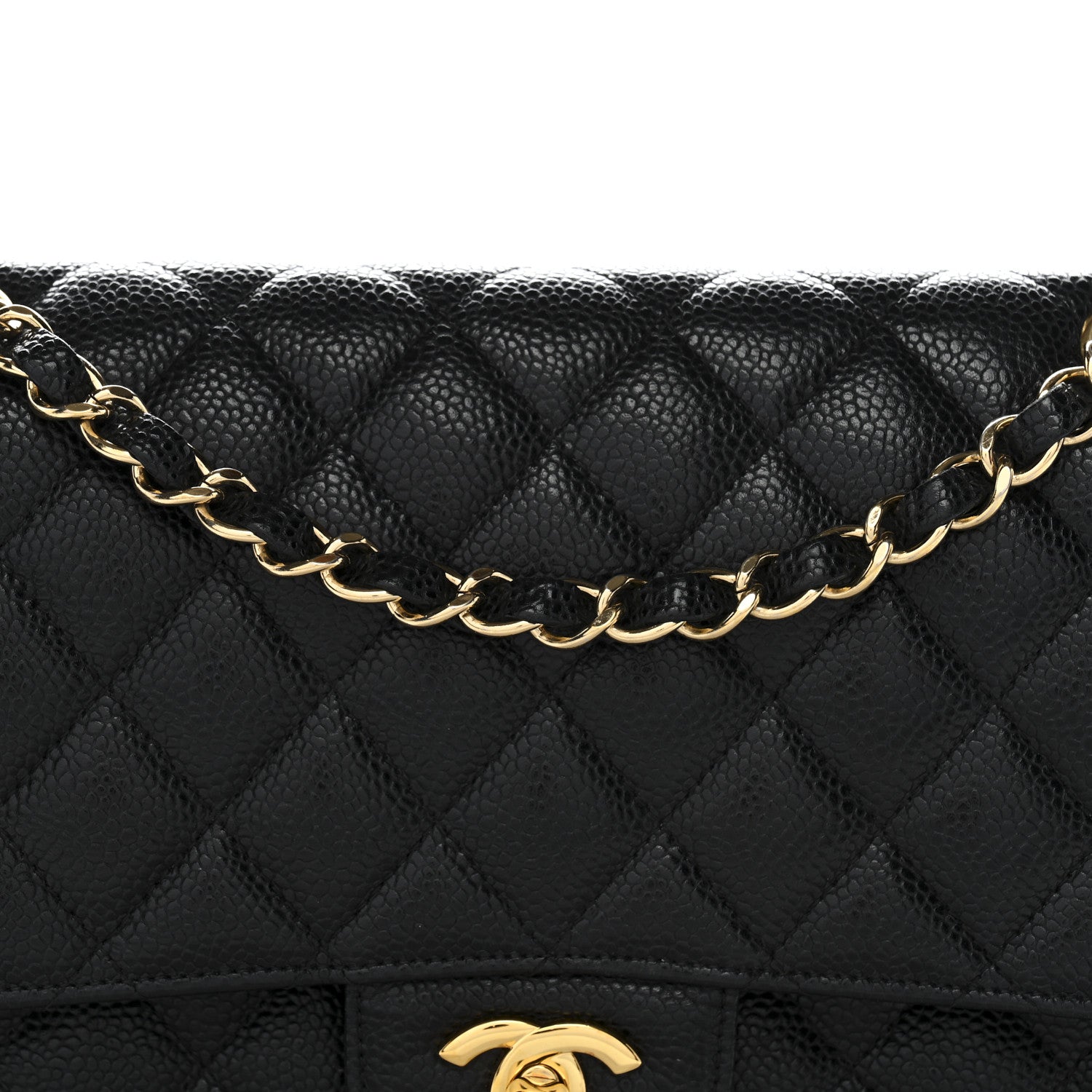 Caviar Quilted Medium Double Flap Black