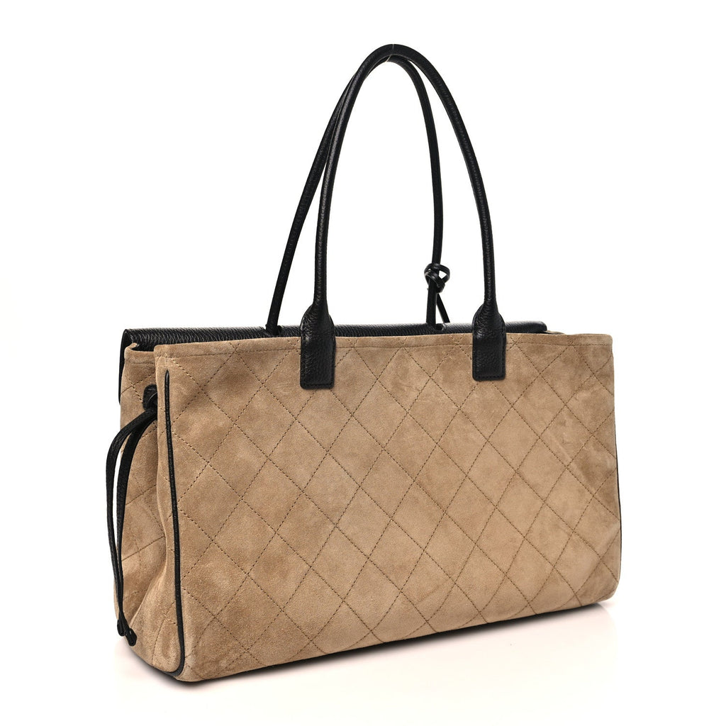 Grained Calfskin Suede Urban Essentials Large Shopping Bag  Dark Beige Black