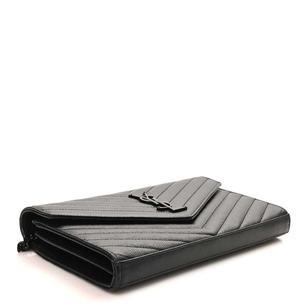 Grain De Poudre Matelasse Chevron Monogram Monochrome Chain Wallet Black