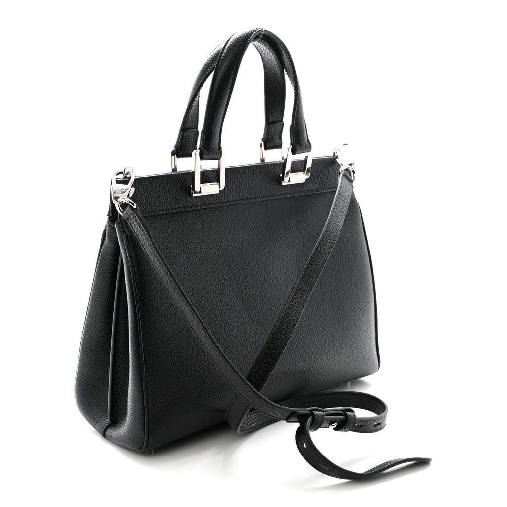 Grainy Calfskin Small Zumi Top Handle Bag Black