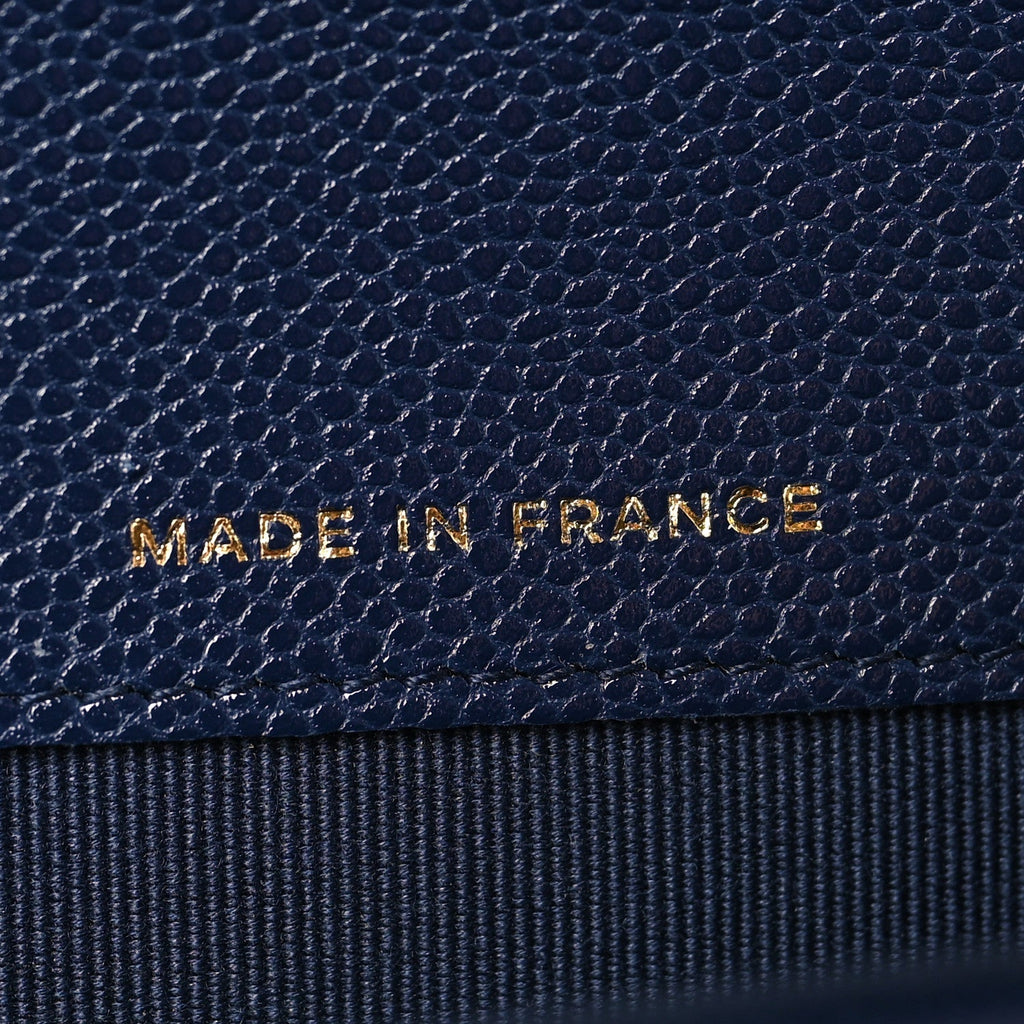 Caviar Quilted Flap Card Holder Wallet Navy Blue