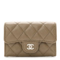 Caviar Quilted Flap Card Holder Wallet Dark Khaki