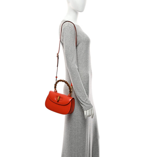 Boarded Dyana Lux Calfskin Web Small Bamboo 1947 Top Handle Bag Calypso Orange
