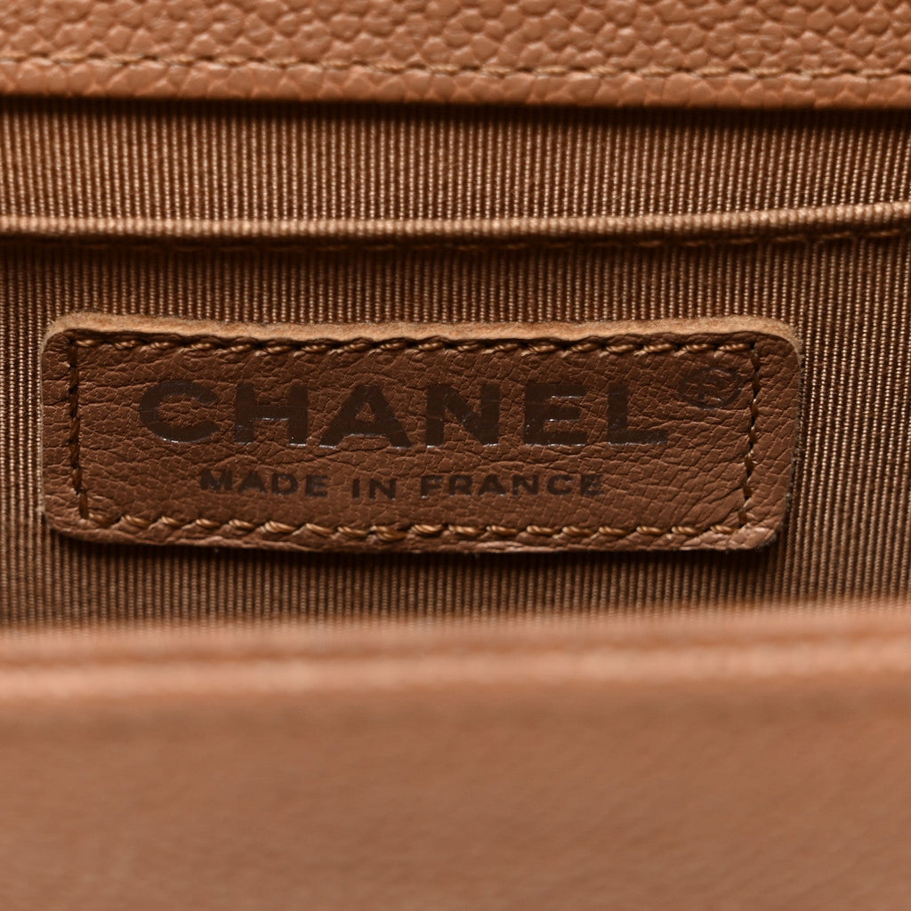 Caviar Quilted Medium Boy Flap Light Brown