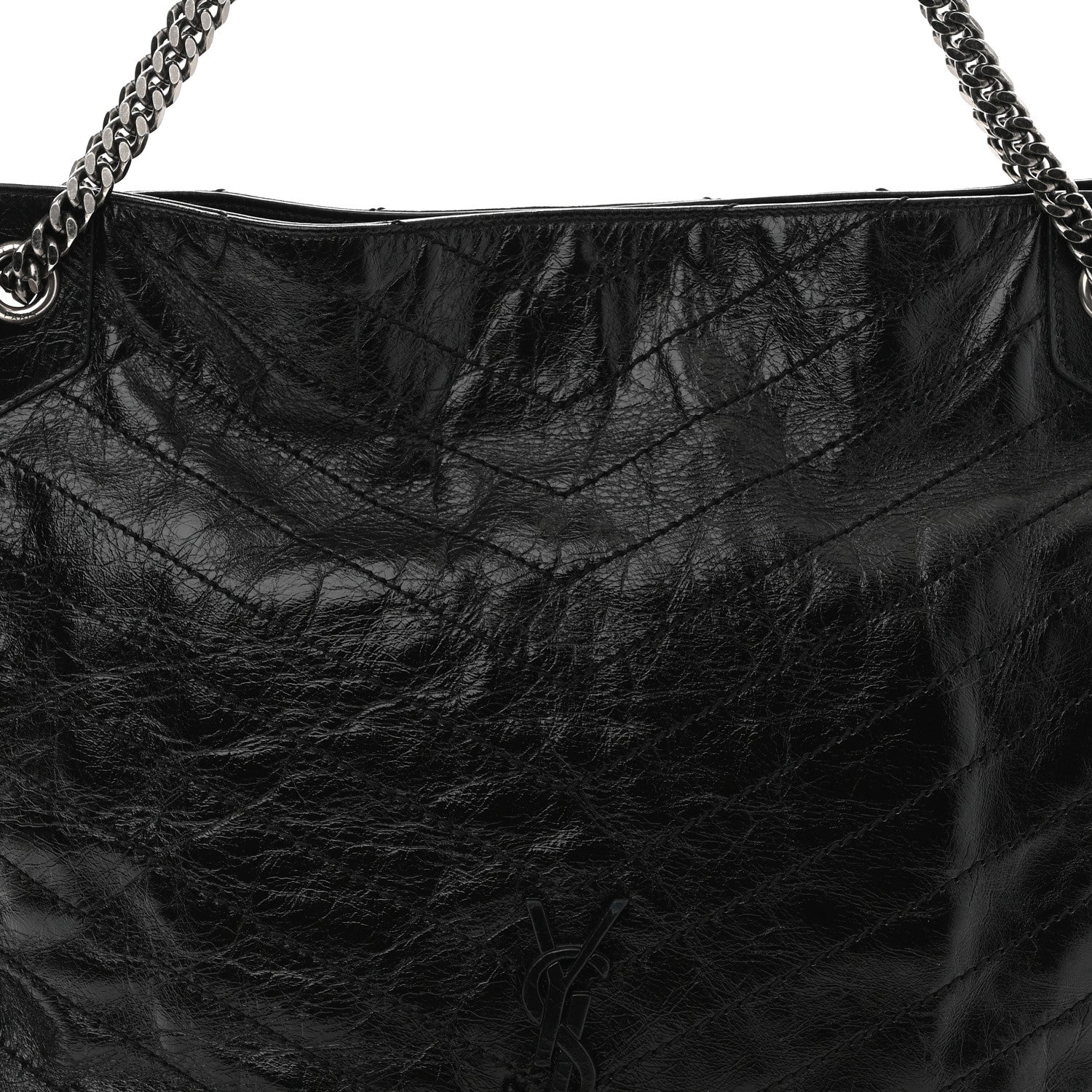 Crinkled Calfskin Matelasse Monogram Large Niki Shopper Tote Black
