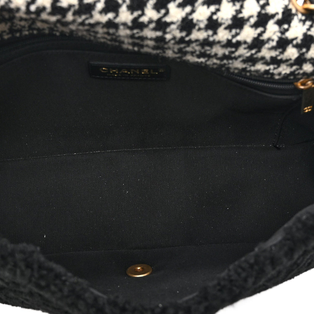 Shearling Tweed Jumbo Single Flap Black White