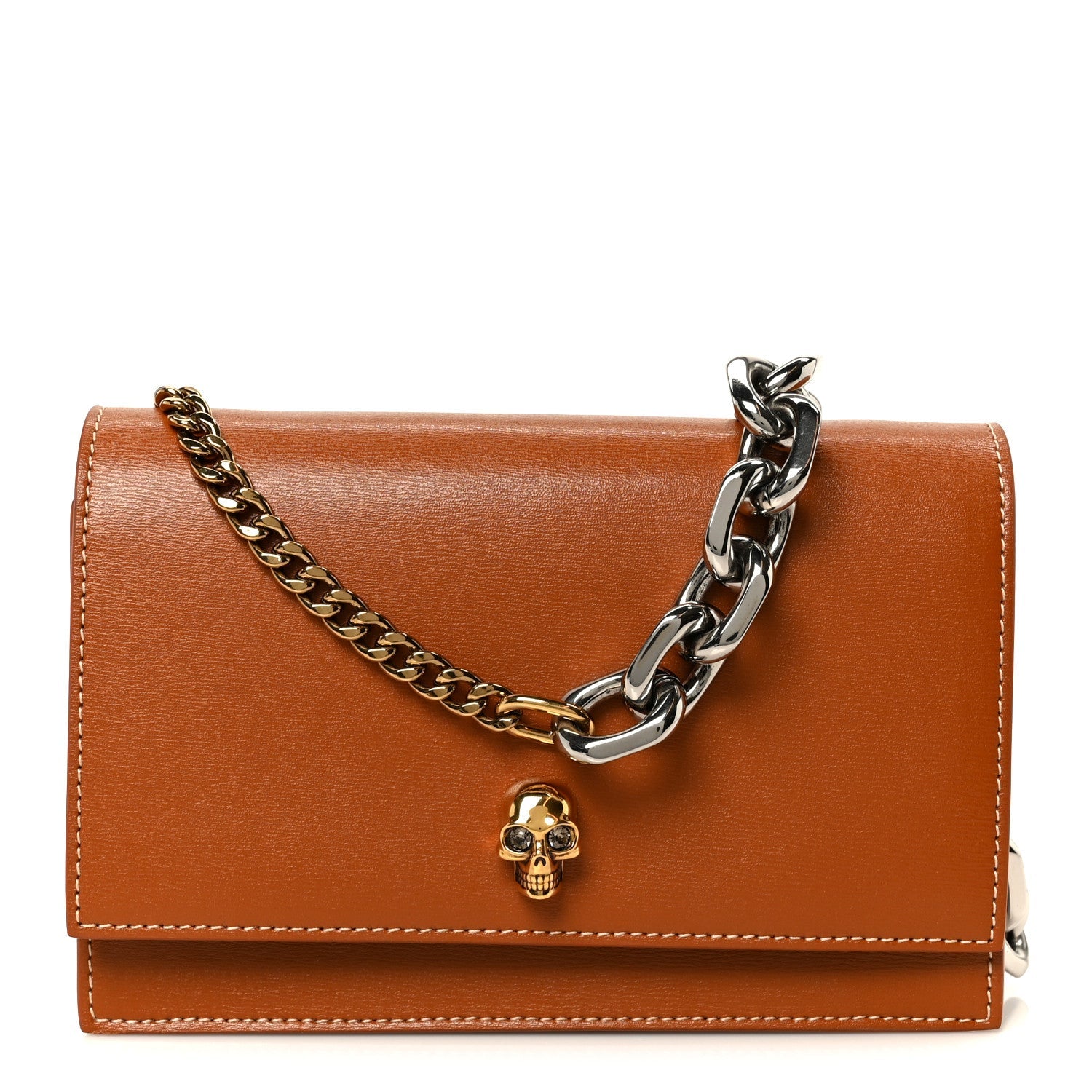 Calfskin Mini Skull Chain Crossbody Bag Caramel Tan