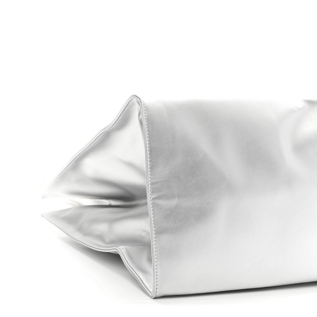 Metallic Vegan Leather Large Shopping Bag Silver