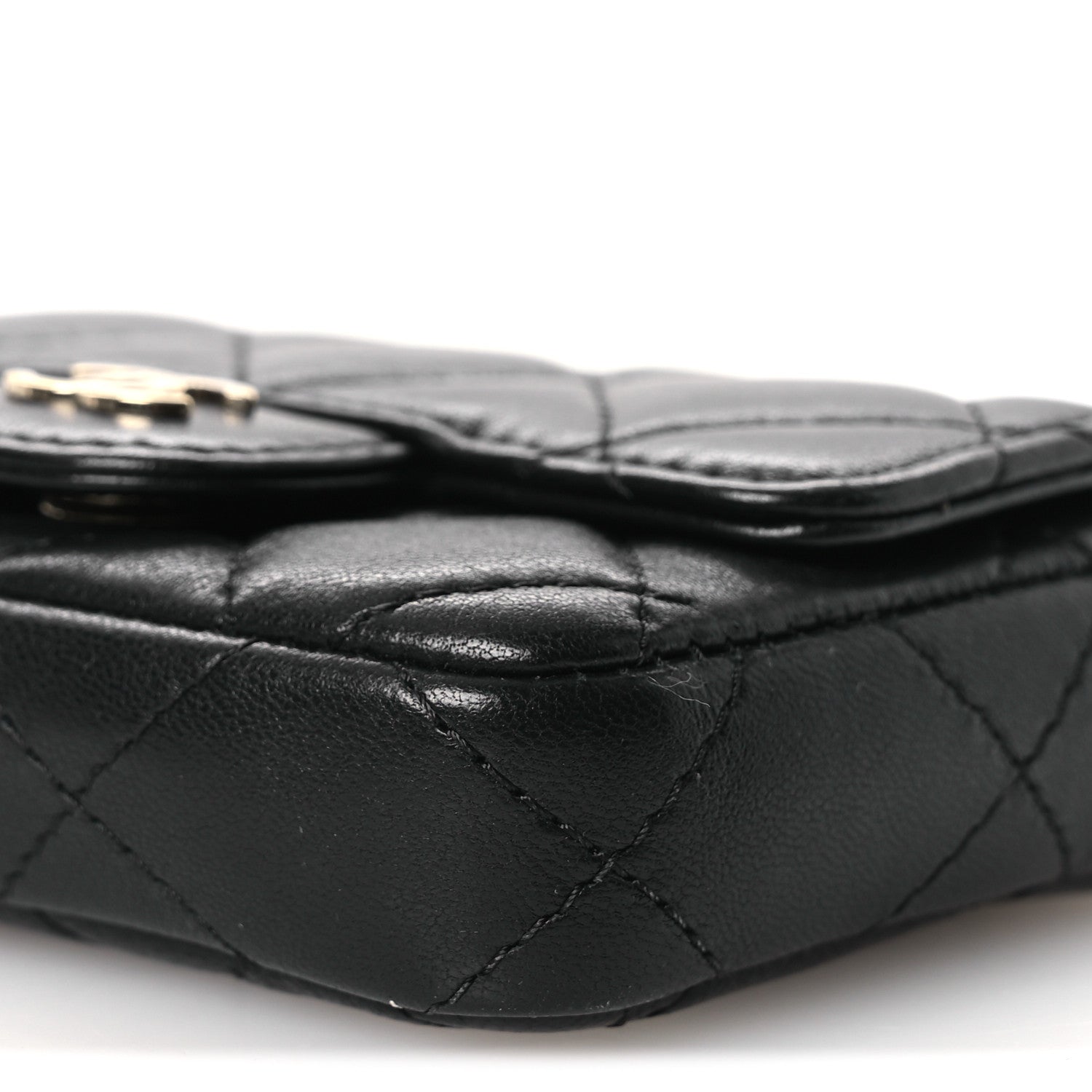 Lambskin Quilted Mini Chain Belt Bag Black