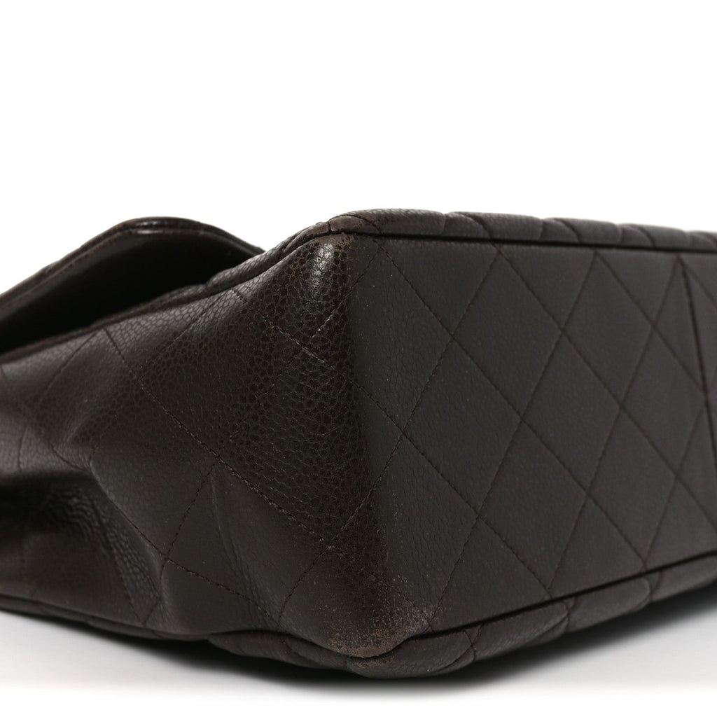 Caviar Quilted Jumbo Single Flap Dark Brown