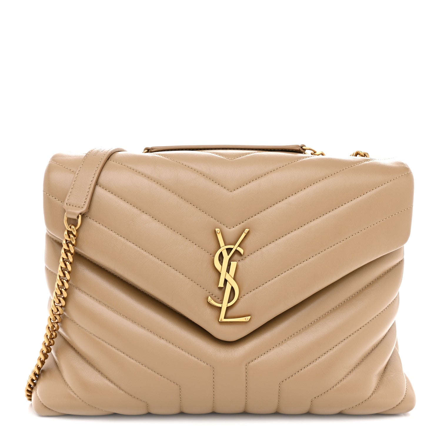 Calfskin Y Quilted Monogram Medium Loulou Chain Satchel Dark Latte