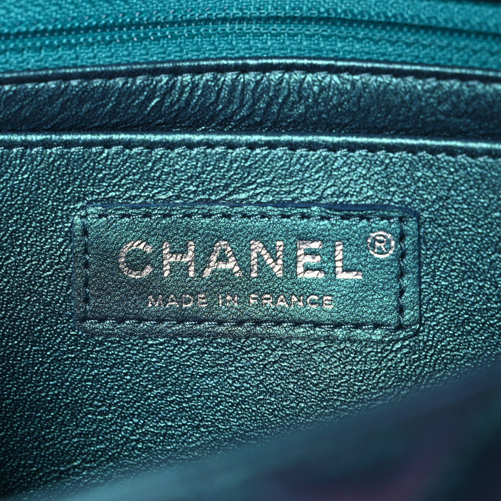 Iridescent Lambskin Quilted Mini Rectangular Flap Turquoise