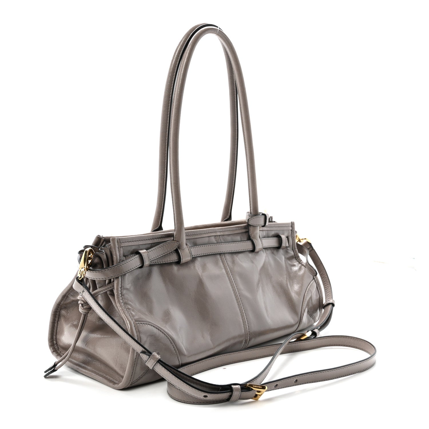 Glossy Calfskin Triangle Medium Bonnie Shoulder Bag Peltro