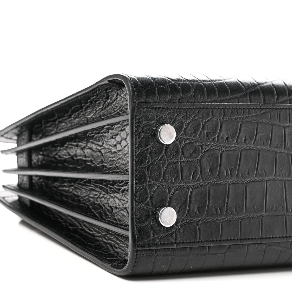 Calfskin Crocodile Embossed Baby Sac De Jour Black
