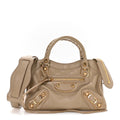Chevre Gold Metallic Edge Hardware Mini City Beige Latte