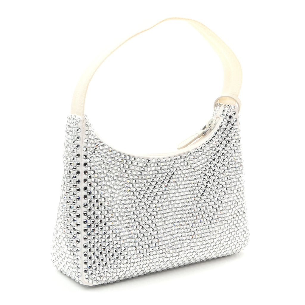 Satin Crystal Mini Re-Edition 2000 Bag White