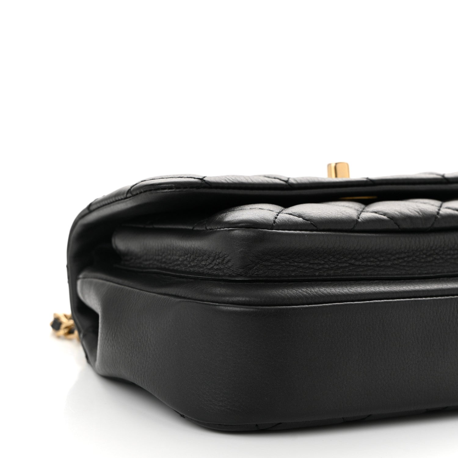 Calfskin Quilted Top Handle Flap Black
