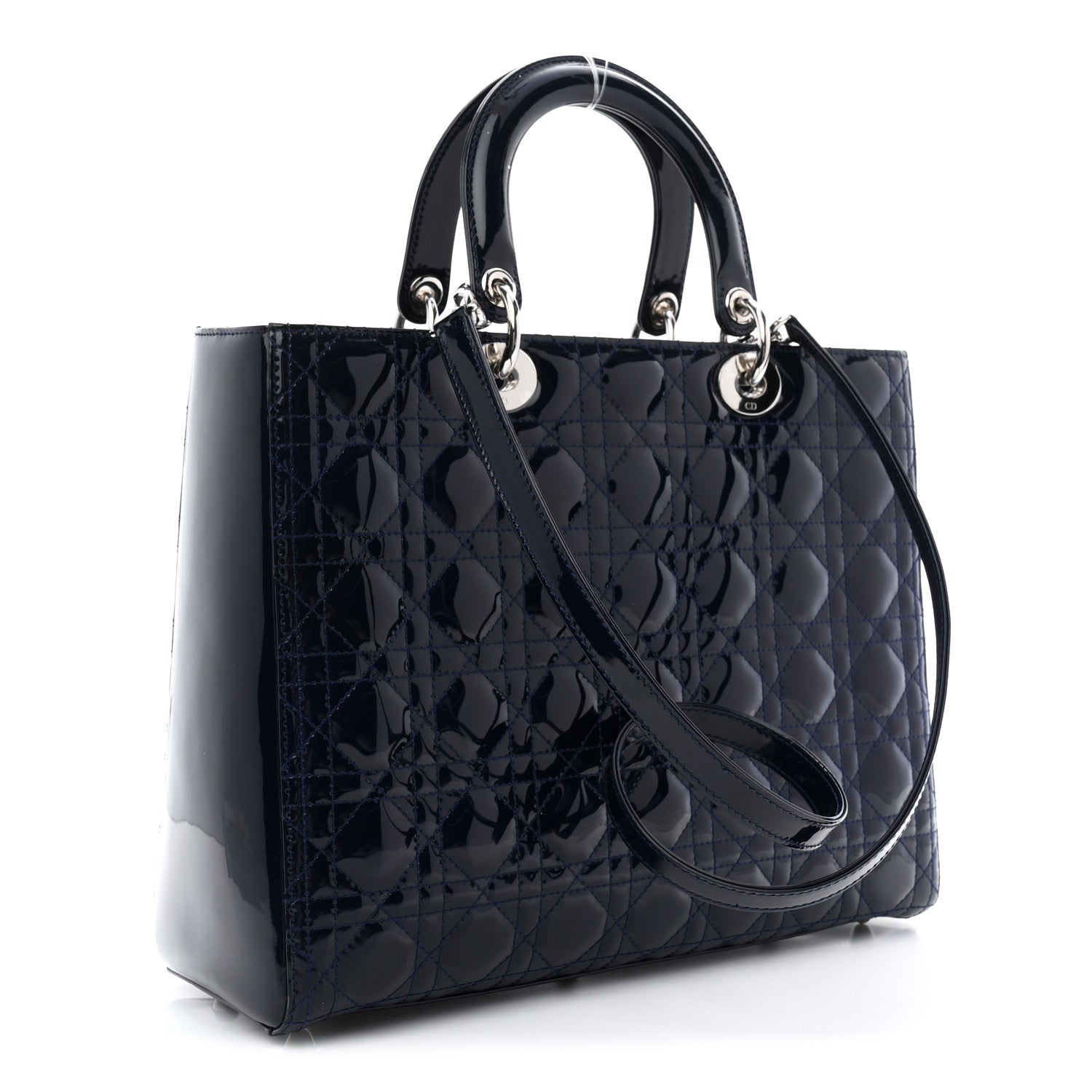 Patent Cannage Large Lady Dior Navy Blue