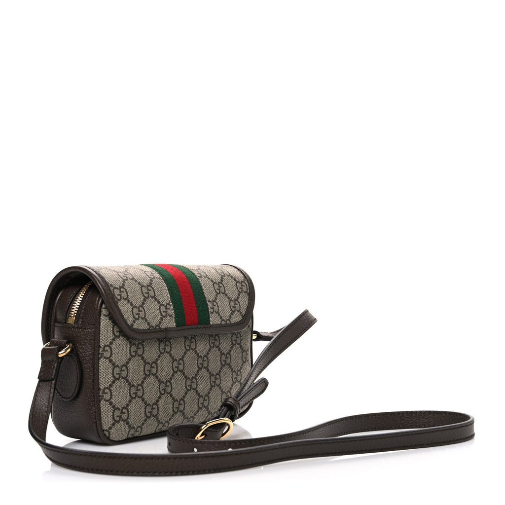 GG Supreme Monogram Textured Dollar Calfskin Mini Ophidia Flap Shoulder Bag Beige Ebony New Acero Beige Ebony New Acero