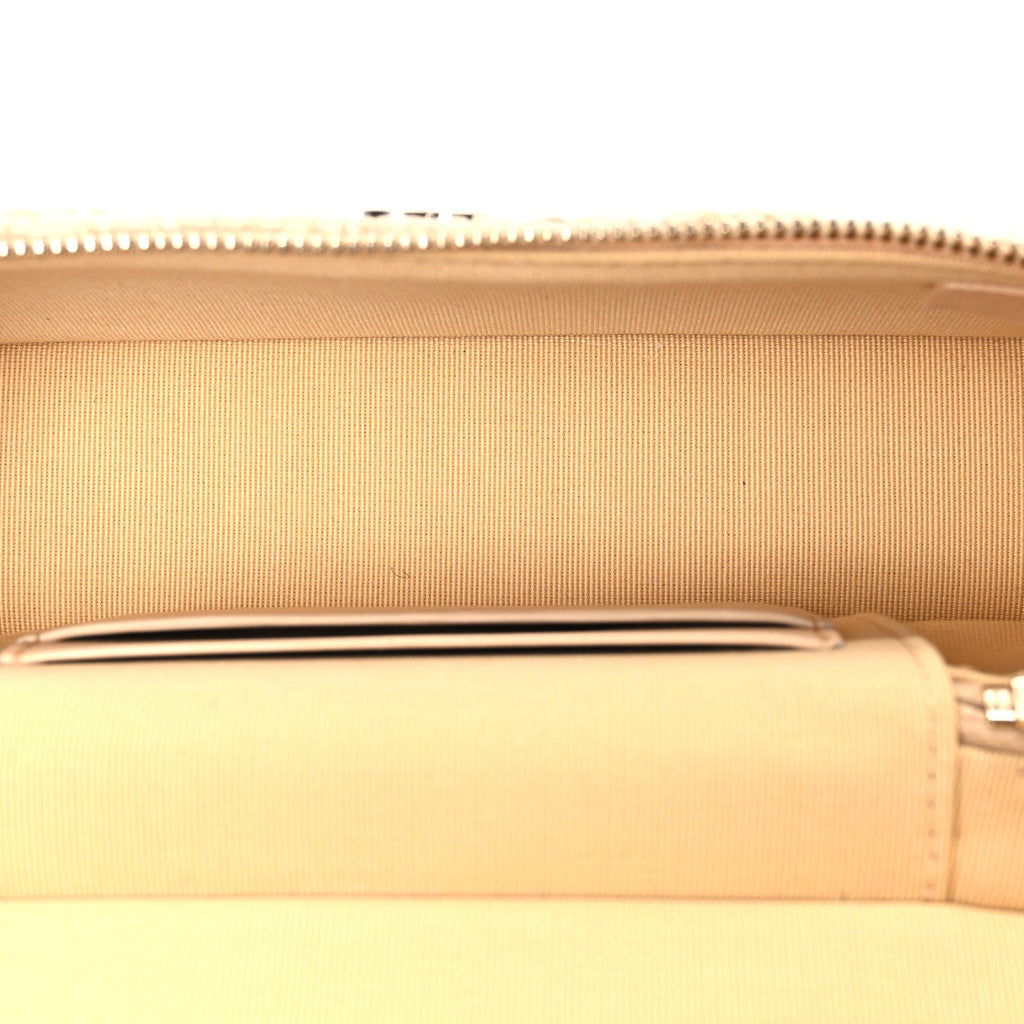 Braided Raffia Quilted Top Handle Slim Vanity Case With Chain Beige