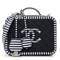 Caviar Quilted Striped Medium CC Filigree Vanity Case Navy White