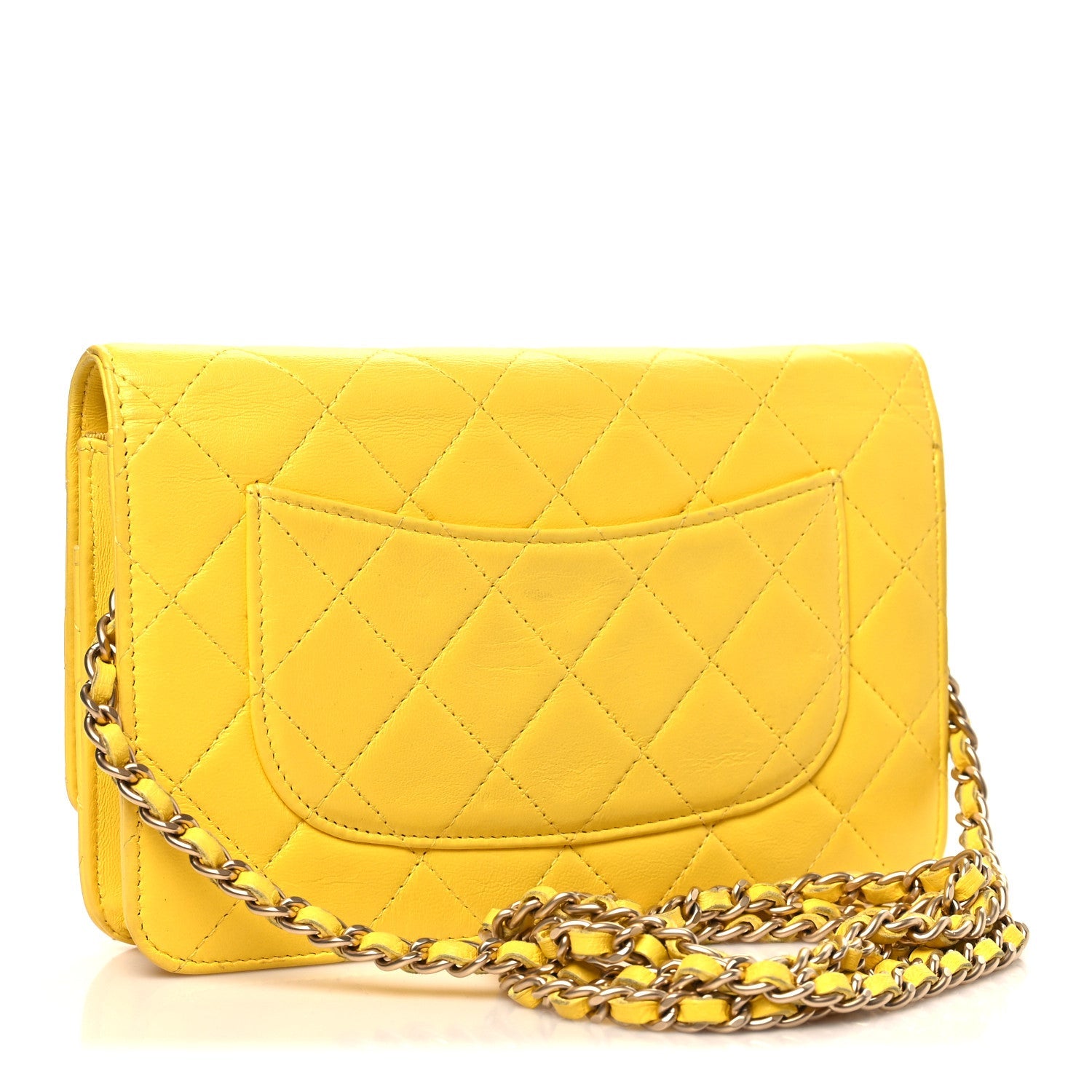 Lambskin Quilted Wallet on Chain WOC Yellow