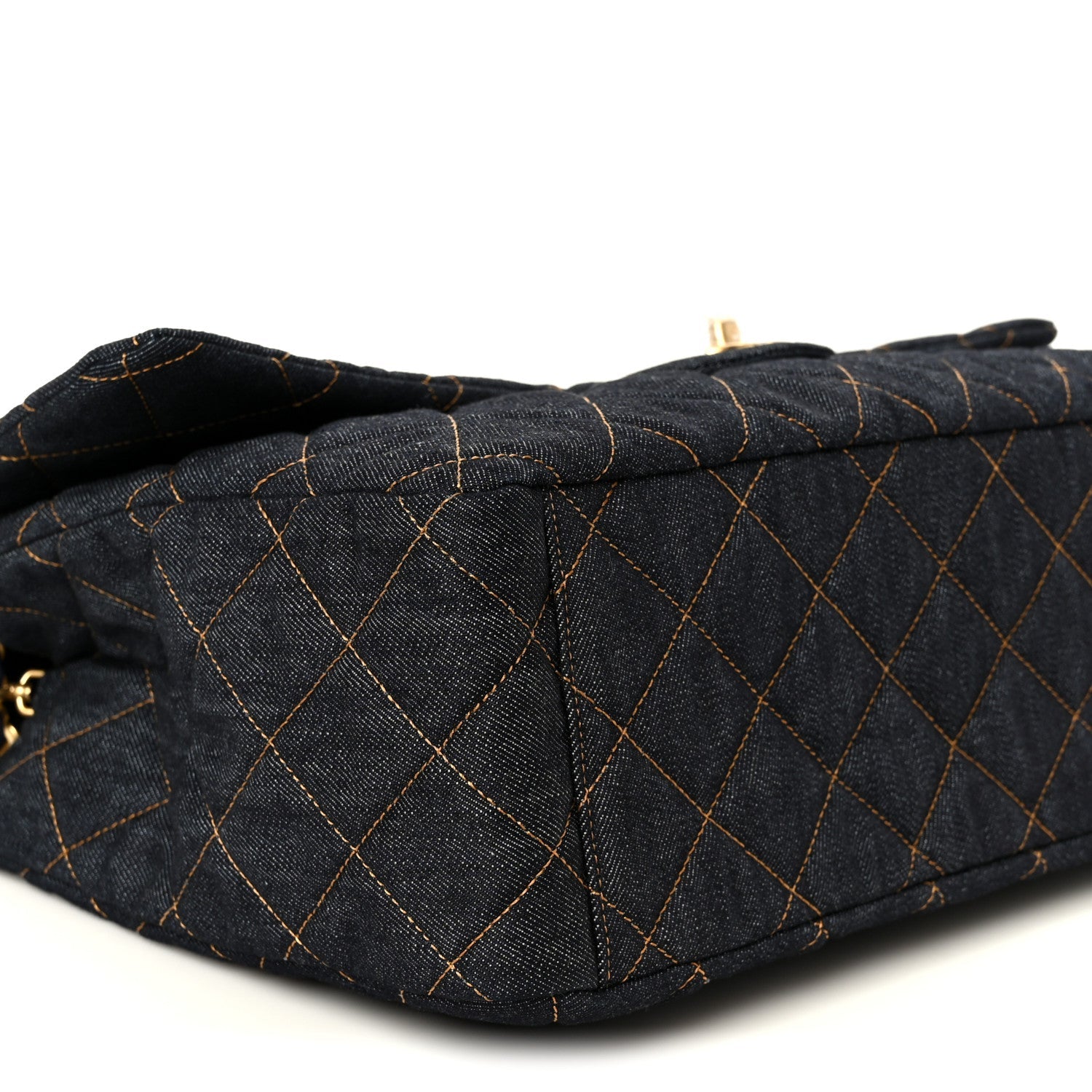 Denim Quilted XXL Travel Flap Bag Dark Blue Orange