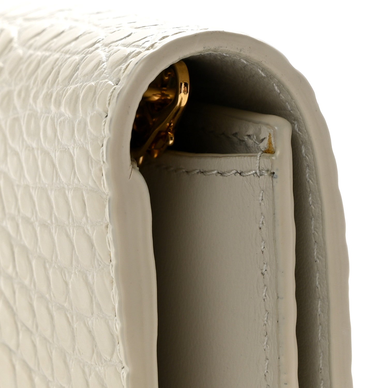 Calfskin Crocodile Embossed Monogram Uptown Chain Wallet Crema Soft