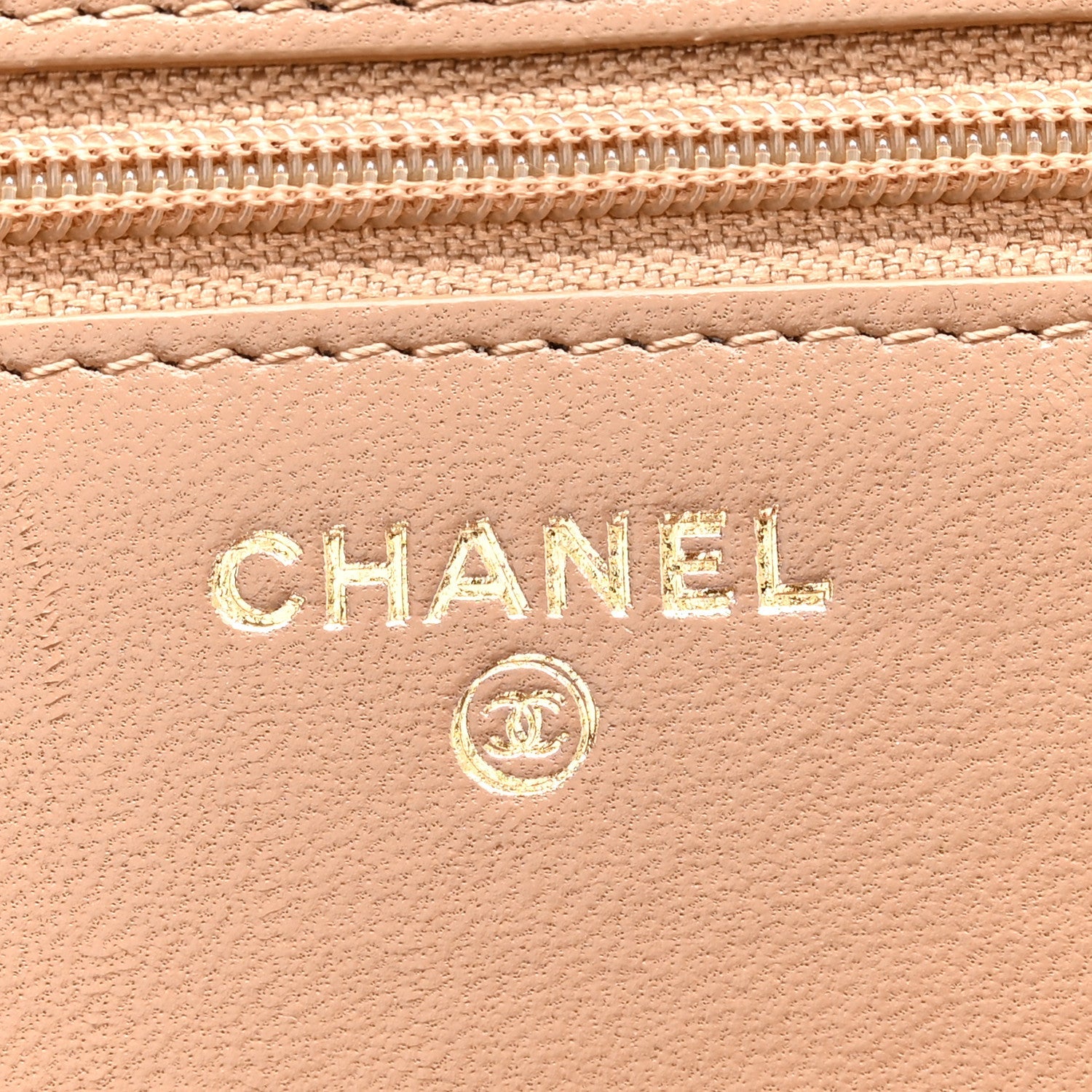 Lambskin Quilted Trendy CC Wallet On Chain WOC Beige