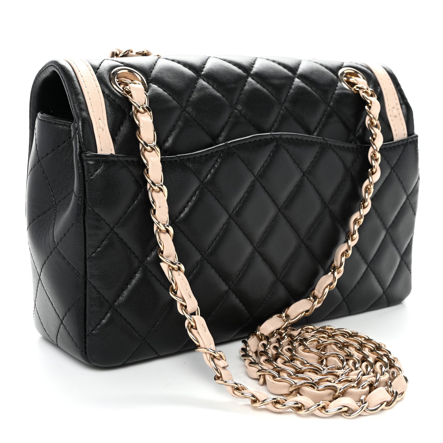 Lambskin Quilted Bicolor Flap Black Beige