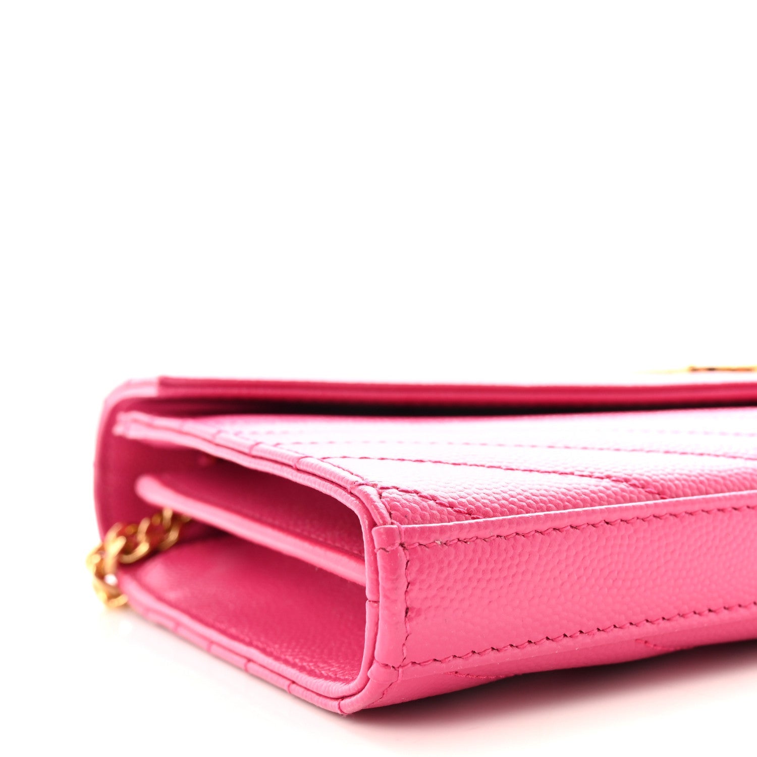 Grain De Poudre Matelasse Chevron Monogram Chain Wallet Lipstick Fuchsia