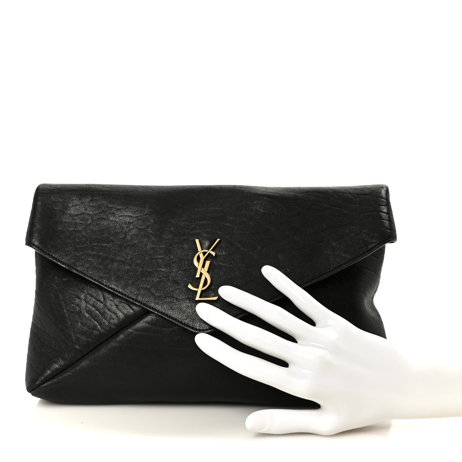 Grained Lambskin Cassandre Envelope Pouch Black