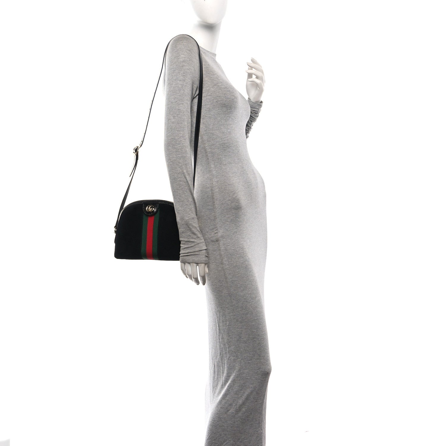 Suede Patent Web GG Small Ophidia Dome Shoulder Bag Black