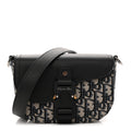 Grained Calfskin Oblique Mini Saddle Messenger Bag With Flap Beige Black