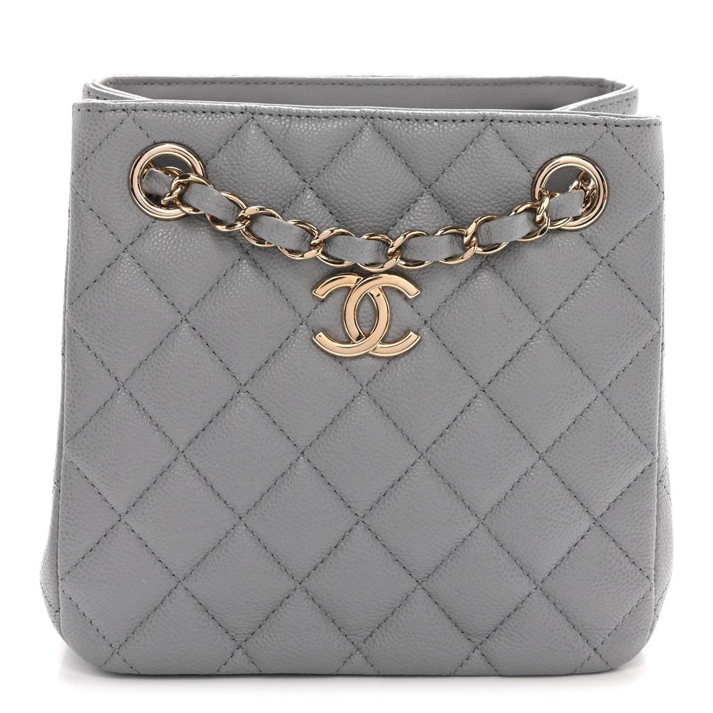 Caviar Quilted Mini Bucket Bag Blue