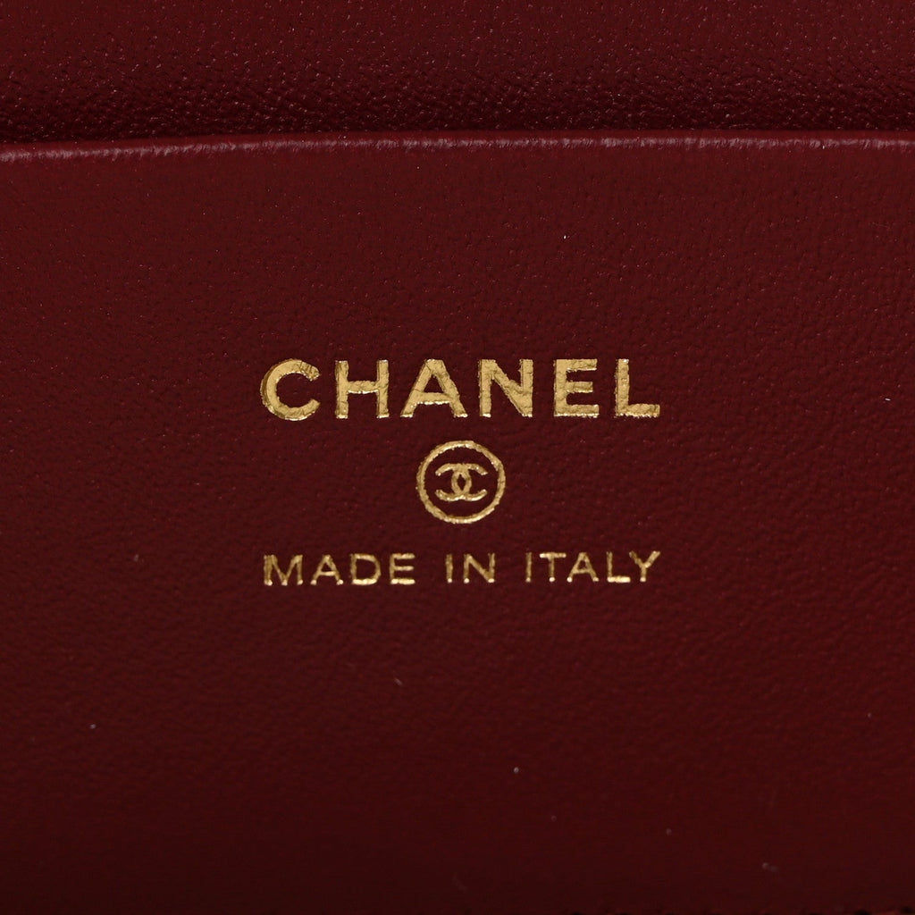 Grained Calfskin Top Handle Slim Vanity Case With Chain Camel