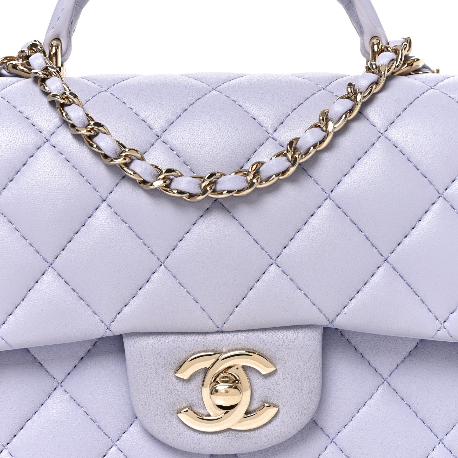 Lambskin Quilted Mini Top Handle Rectangular Flap Light Purple