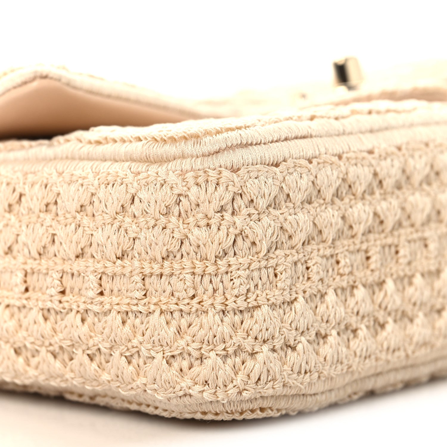 Crochet Embroidered Mini Rectangular Flap Beige