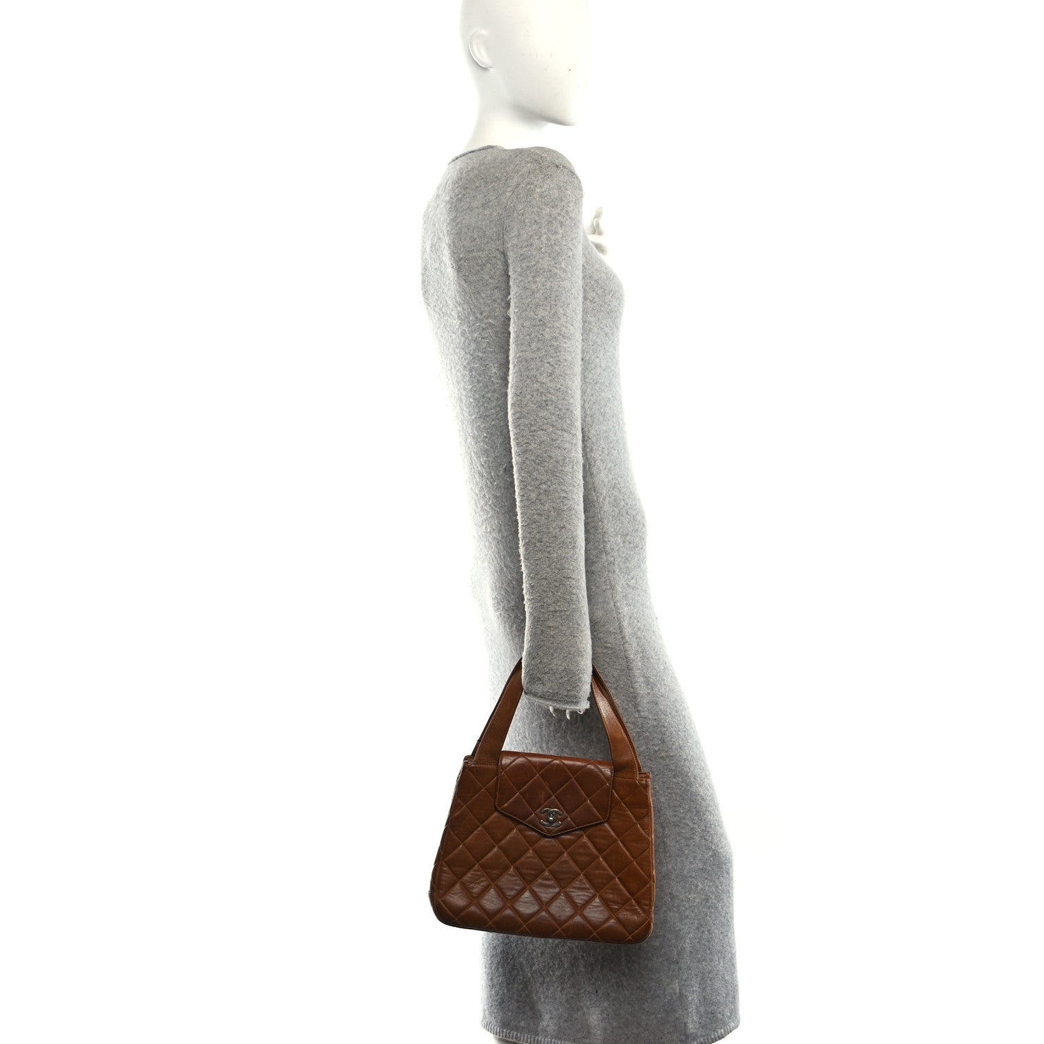 Lambskin Quilted Shoulder Bag Brown