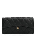 Caviar Quilted Large Gusset Flap Wallet Black