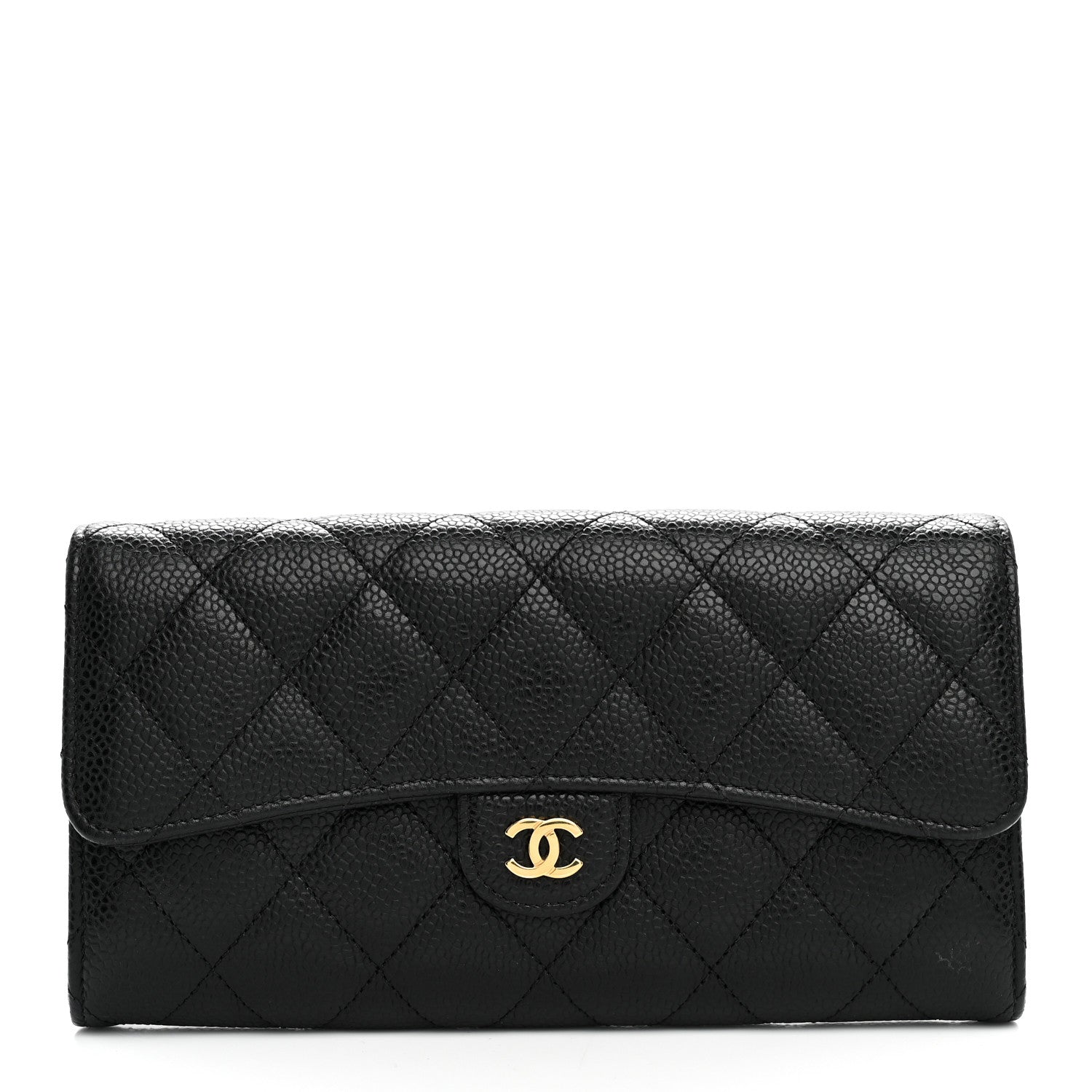 Caviar Quilted Large Gusset Flap Wallet Black