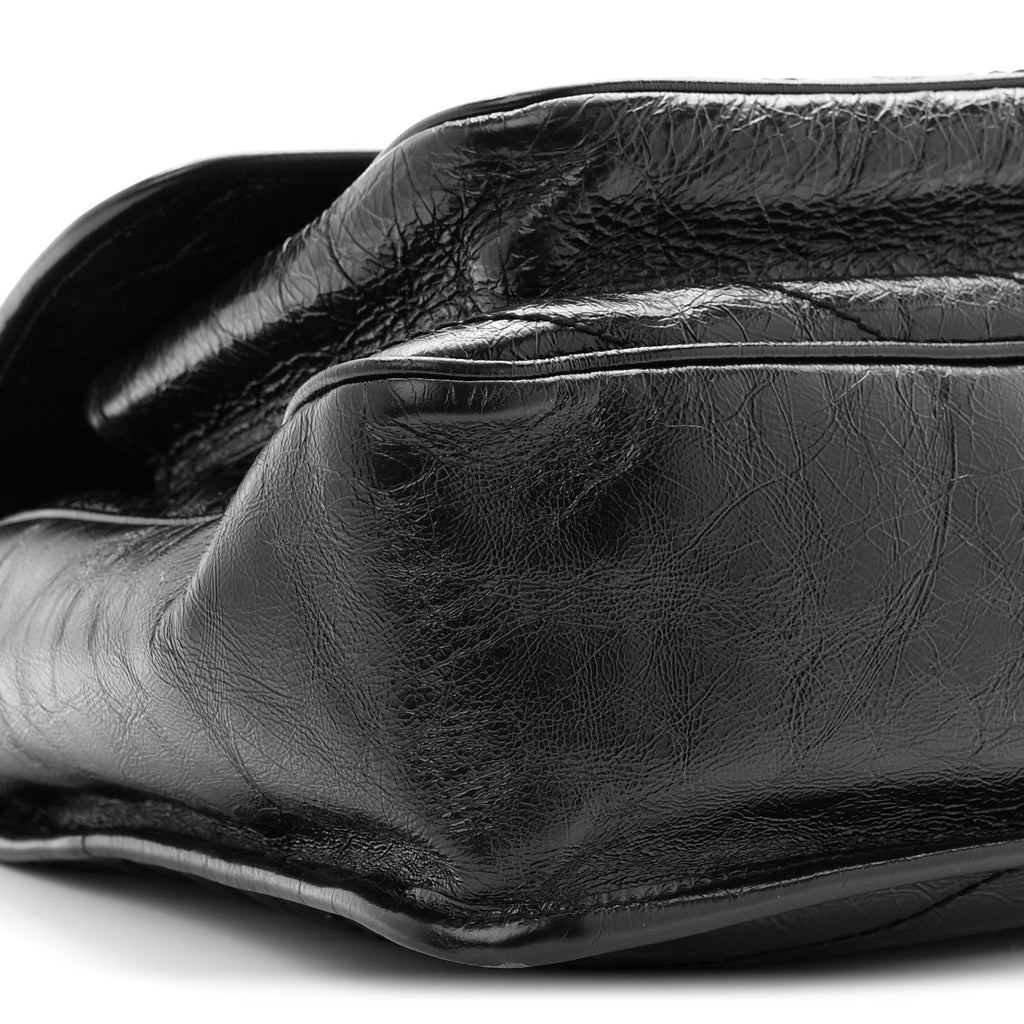 Crinkled Calfskin Matelasse Monogram Large Niki Chain Satchel Black