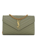 Grain De Poudre Matelasse Chevron Monogram Chain Wallet Light Sage