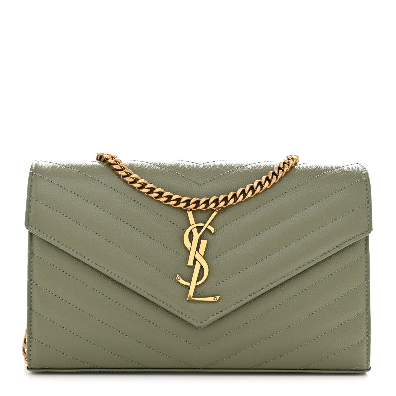 Grain De Poudre Matelasse Chevron Monogram Chain Wallet Light Sage