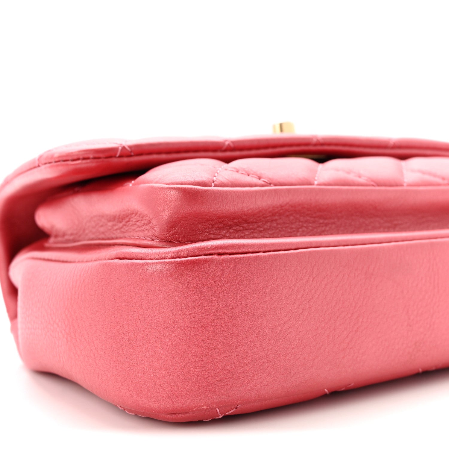 Metallic Calfskin Quilted Top Handle Flap Dark Pink
