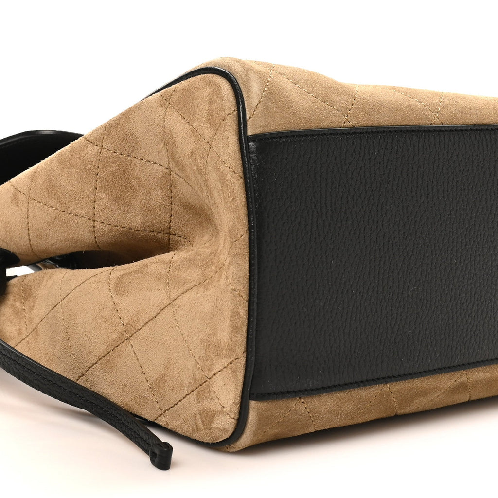Grained Calfskin Suede Urban Essentials Large Shopping Bag Dark Beige Black