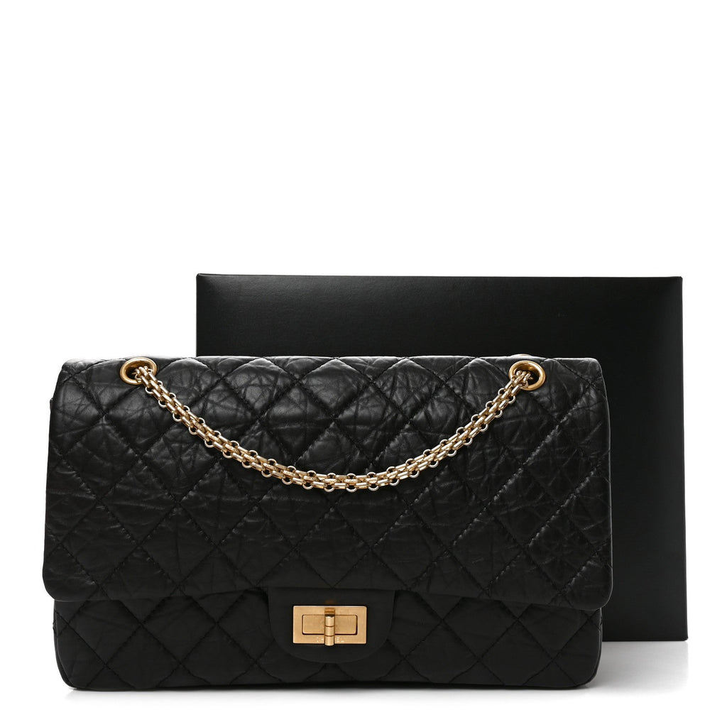 Aged Calfskin Quilted 2.55 Reissue 227 Flap Black